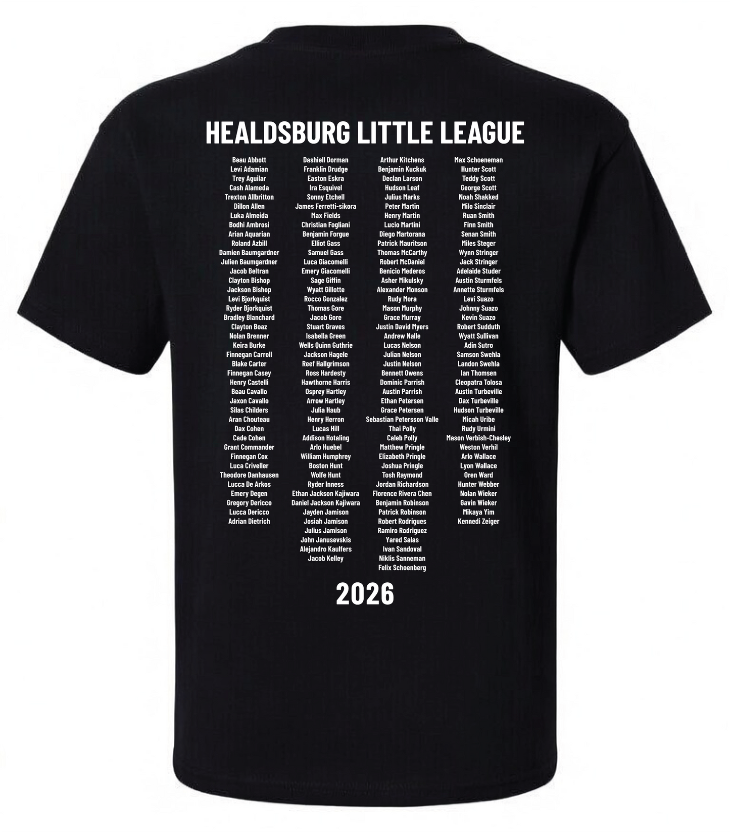 Healdsburg Little League - 2026 Roster Shirt